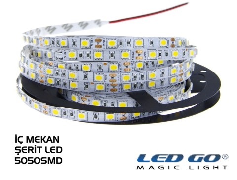 Şerit LED 5050 60Led İç Mekan 12V DC (5m-Paket)