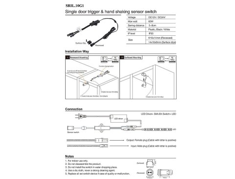 Dolap Kapak Sensörü Sıva Altı Gömme 1'li 12-24V DC 60W