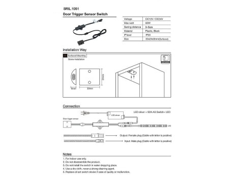 Dolap Kapak Sensörü Sıva Üstü 1'li 12-24V DC 60W