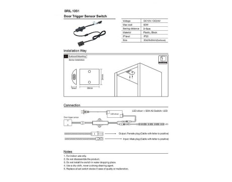 Dolap Kapak Sensörü Sıva Üstü 1'li 12-24V DC 60W