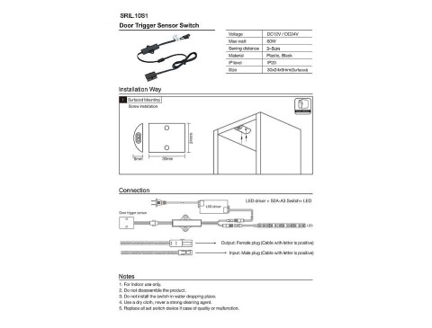 Dolap Kapak Sensörü Sıva Üstü 1'li 12-24V DC 60W
