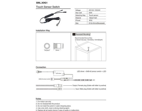 Ahşap Metal Gömme Dokunmatik Sensör 12-24V DC 60W