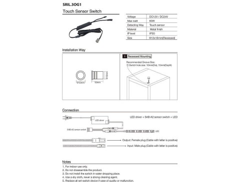 Ahşap Metal Gömme Dokunmatik Sensör 12-24V DC 60W