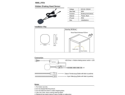 Ahşap Arkası Sensör Sıva Üstü Temassız 12-24V DC 60W